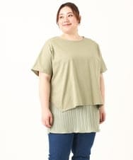 OLKFV30099 eur3(エウルキューブ) 【大きいサイズ/soso×eur3】Tシャツ×プリーツタンクトップセット カーキ(36)