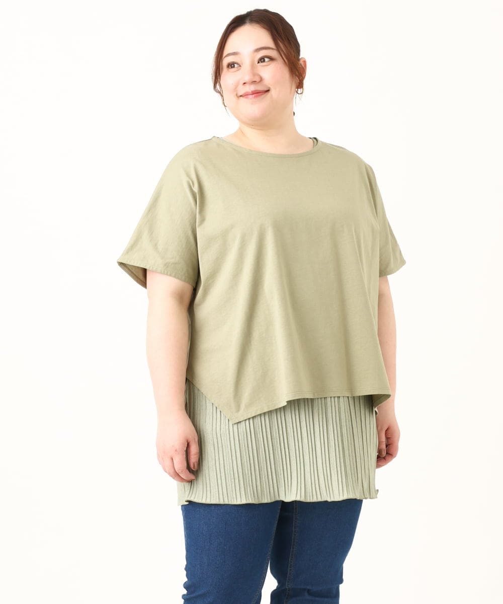 OLKFV30099 eur3(エウルキューブ) 【大きいサイズ/soso×eur3】Tシャツ×プリーツタンクトップセット カーキ(36)
