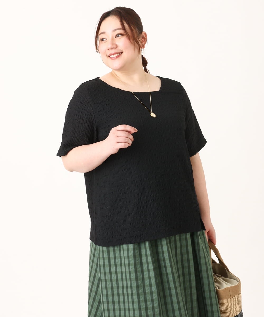 OLKFV31069 eur3(エウルキューブ) 【大きいサイズ/soso×eur3】ポコポコアシンメトリーカットソー ブラック(94)