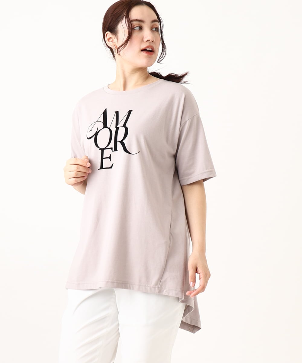 OLKFV33059 eur3(エウルキューブ) 【大きいサイズ】フロッキーロゴプリントTシャツ ベージュ(82)