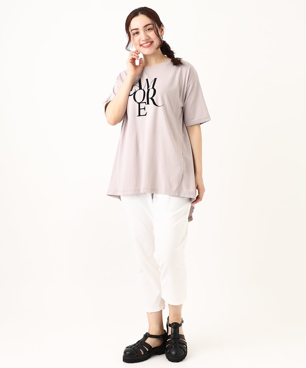 OLKFV33059 eur3(エウルキューブ) 【大きいサイズ】フロッキーロゴプリントTシャツ ベージュ(82)