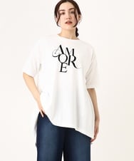 OLKFV33059 eur3(エウルキューブ) 【大きいサイズ】フロッキーロゴプリントTシャツ ホワイト(90)