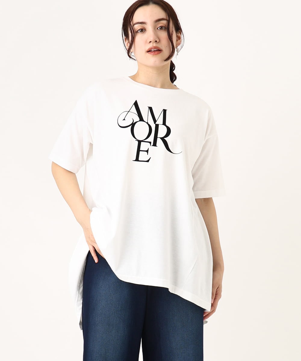 OLKFV33059 eur3(エウルキューブ) 【大きいサイズ】フロッキーロゴプリントTシャツ ホワイト(90)