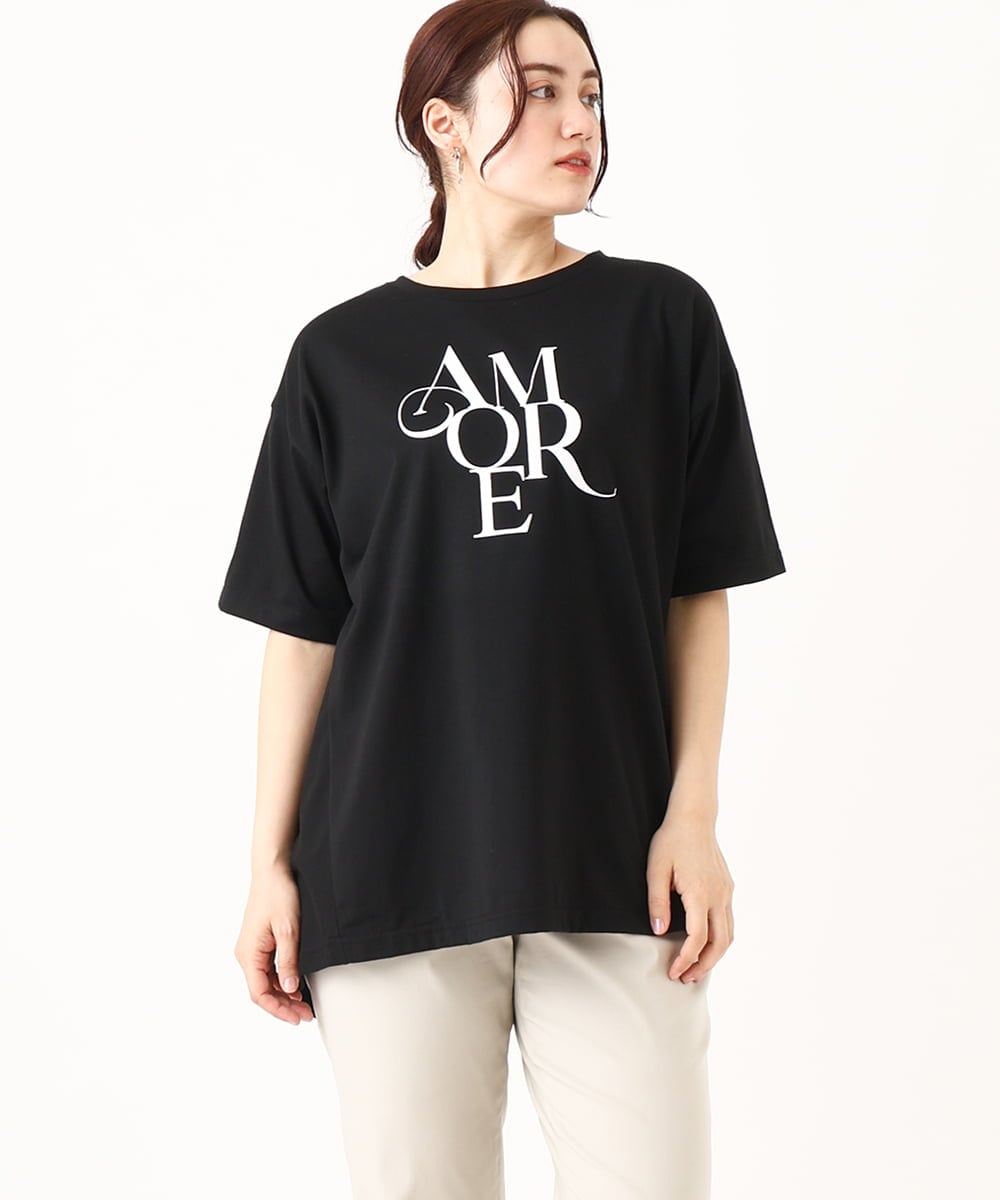 OLKFV33059 eur3(エウルキューブ) 【大きいサイズ】フロッキーロゴプリントTシャツ ブラック(94)