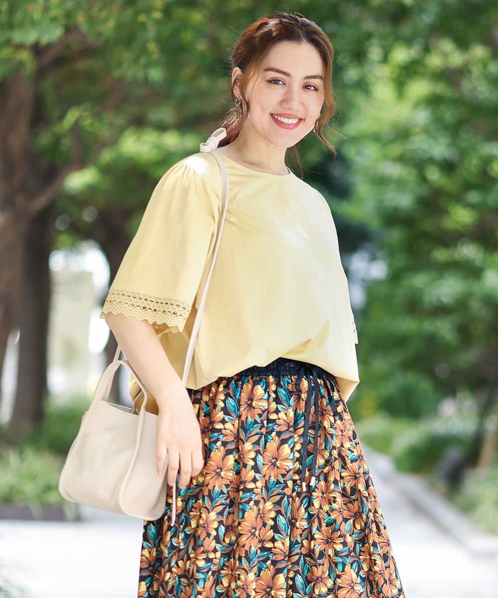 OLKGA24079 eur3(エウルキューブ) 【大きいサイズ/接触冷感】レーシースリーブカットソー ライトイエロー(20)
