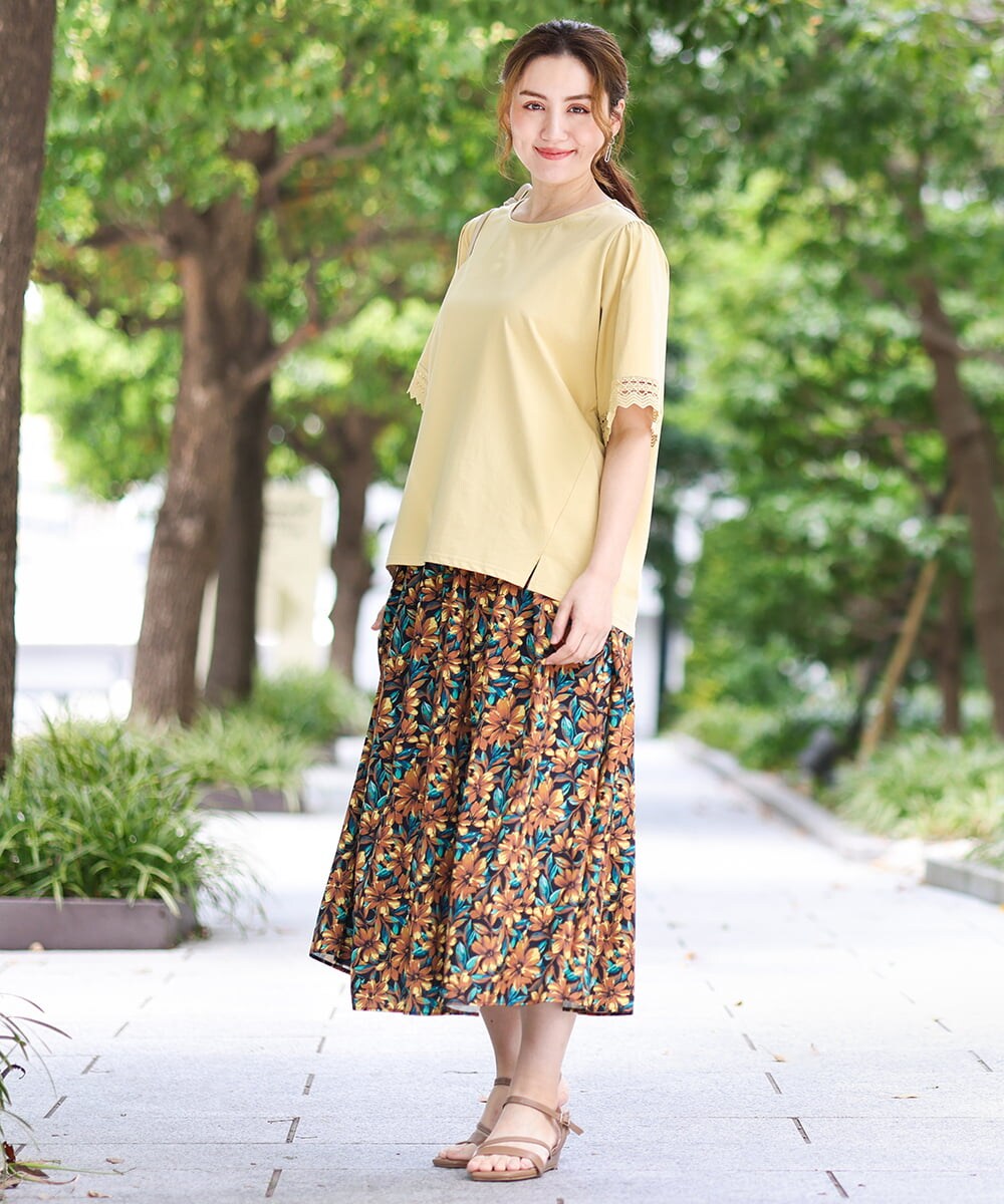OLKGA24079 eur3(エウルキューブ) 【大きいサイズ/接触冷感】レーシースリーブカットソー ライトイエロー(20)