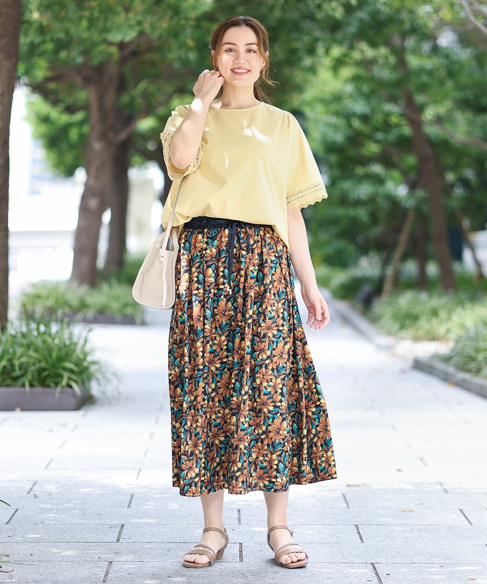 OLKGA24079 eur3(エウルキューブ) 【大きいサイズ/接触冷感】レーシースリーブカットソー ライトイエロー(20)