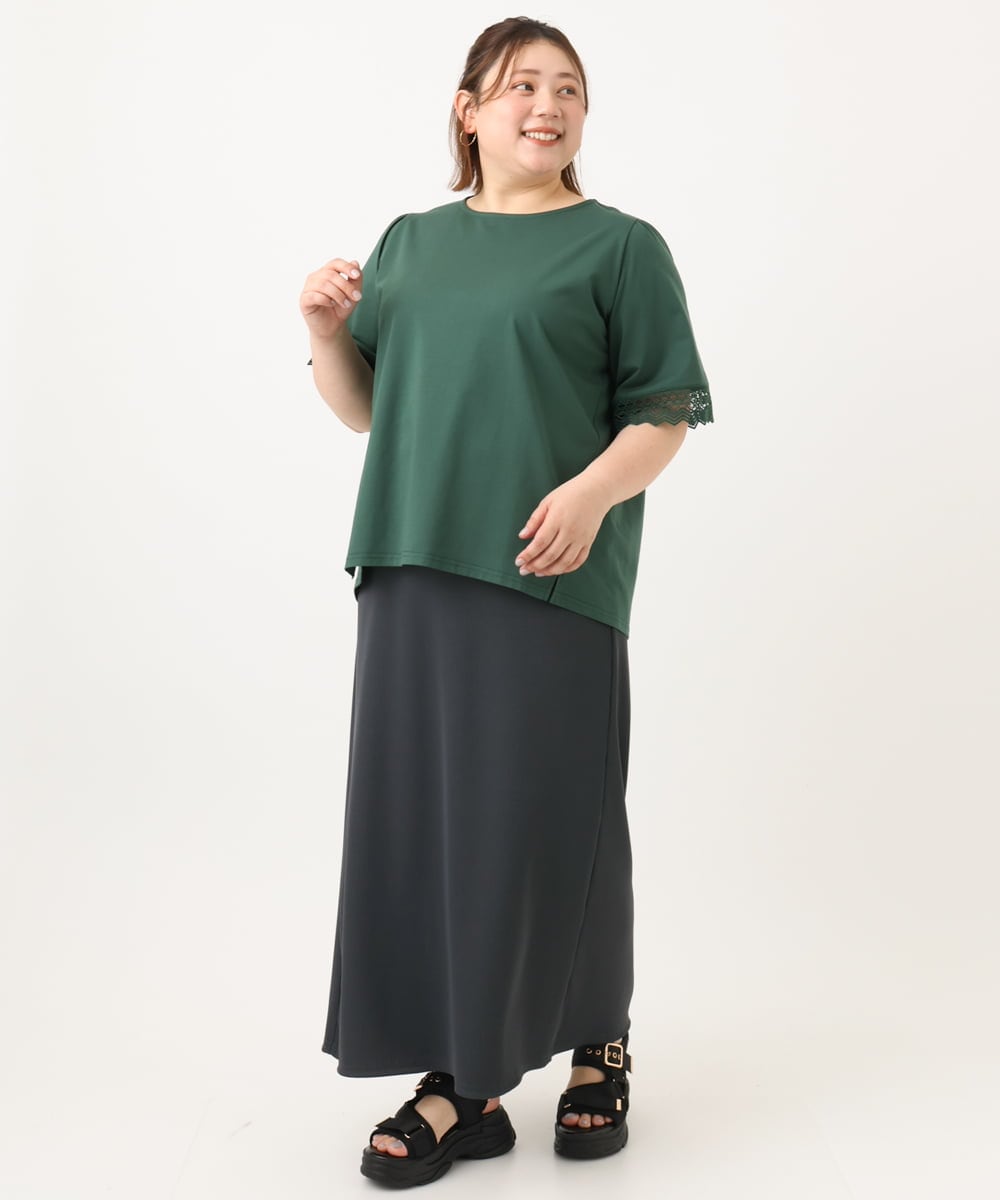 OLKGA24079 eur3(エウルキューブ) 【大きいサイズ/接触冷感】レーシースリーブカットソー グリーン(35)