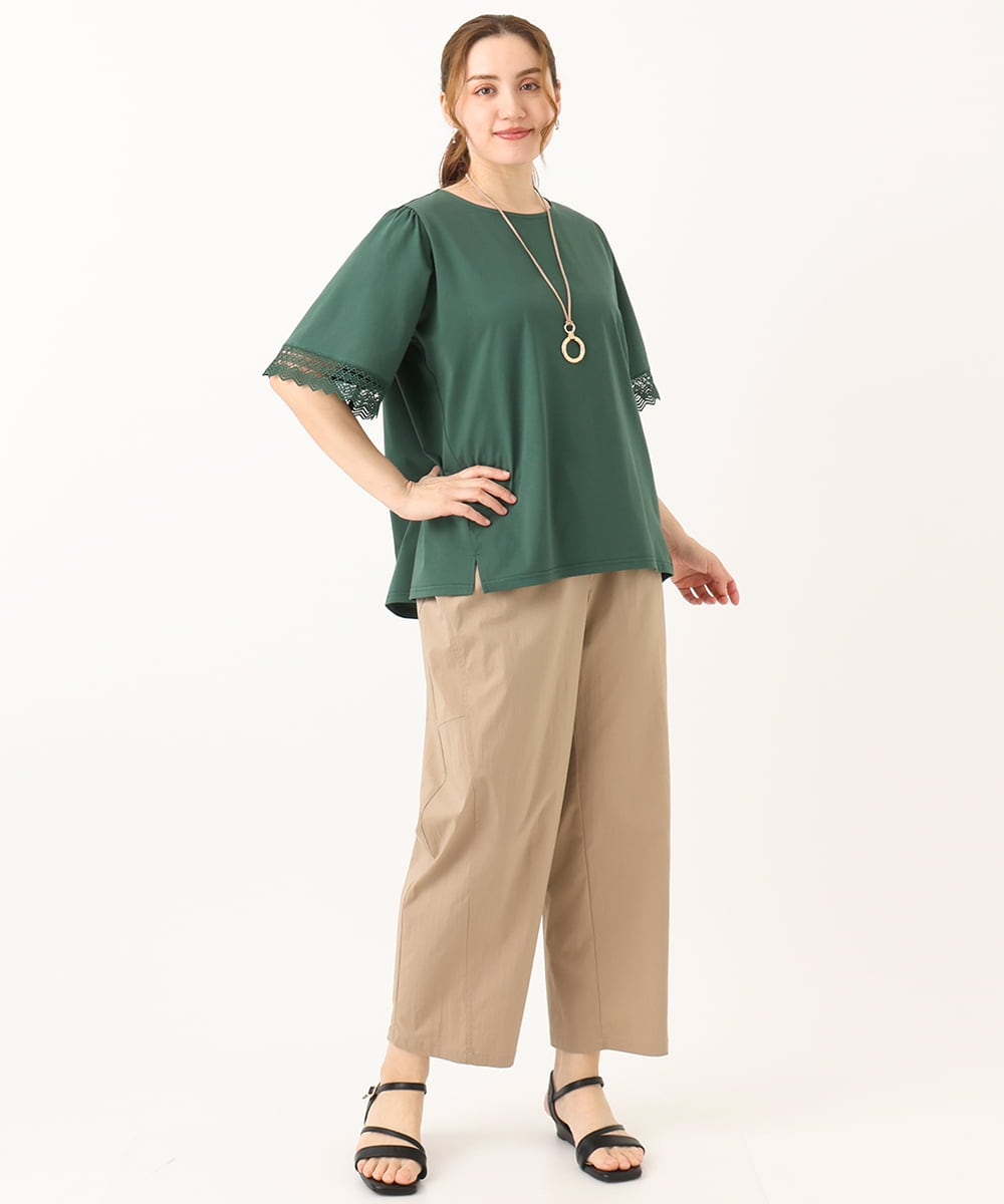 OLKGA24079 eur3(エウルキューブ) 【大きいサイズ/接触冷感】レーシースリーブカットソー グリーン(35)