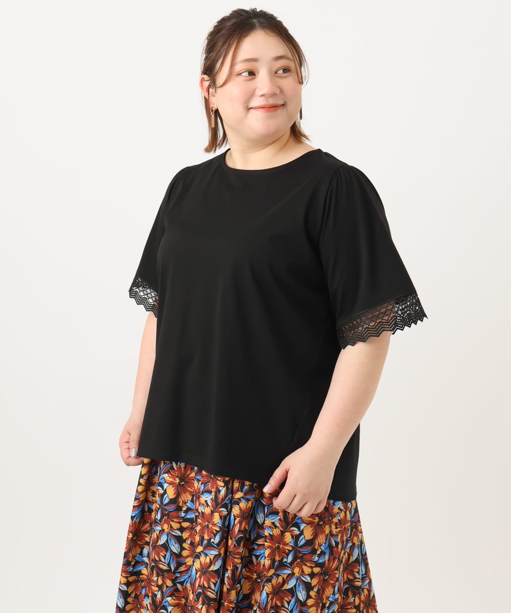 OLKGA24079 eur3(エウルキューブ) 【大きいサイズ/接触冷感】レーシースリーブカットソー ブラック(94)