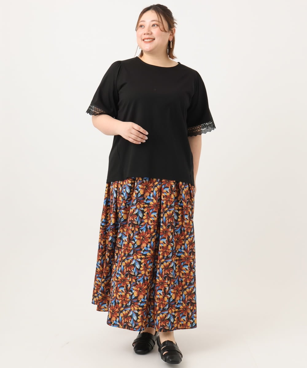 OLKGA24079 eur3(エウルキューブ) 【大きいサイズ/接触冷感】レーシースリーブカットソー ブラック(94)