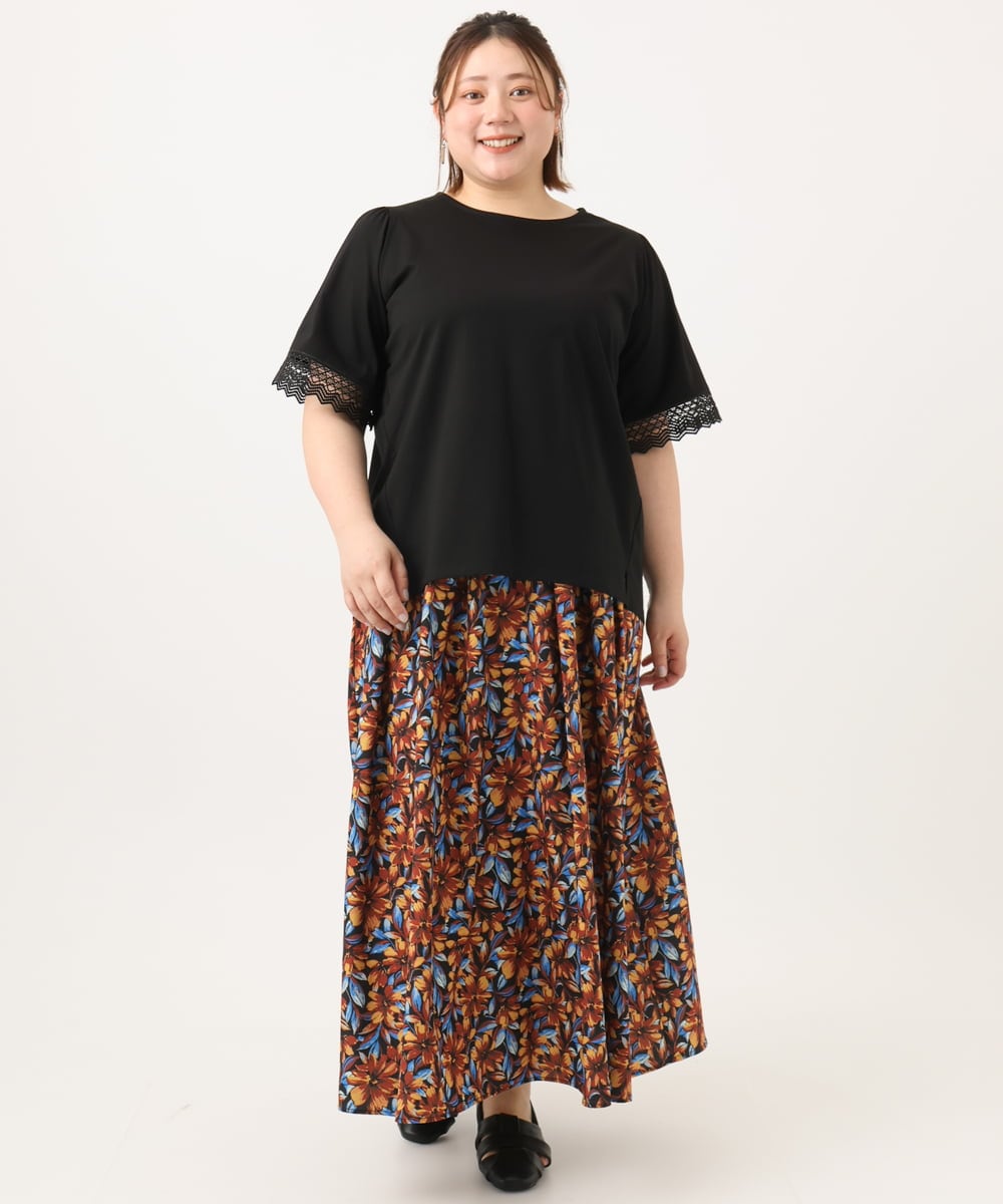 OLKGA24079 eur3(エウルキューブ) 【大きいサイズ/接触冷感】レーシースリーブカットソー ブラック(94)