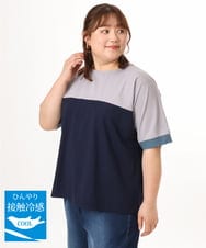 OLKGD29069 eur3(エウルキューブ) 【大きいサイズ/接触冷感】カラーブロッキングトップス ネイビー