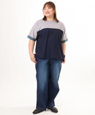 OLKGD29069 eur3(エウルキューブ) 【大きいサイズ/接触冷感】カラーブロッキングトップス ネイビー