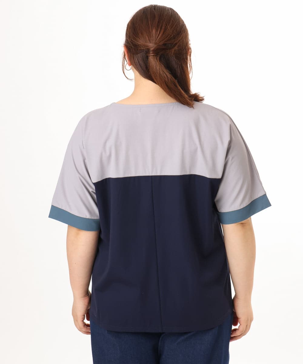 OLKGD29069 eur3(エウルキューブ) 【大きいサイズ/接触冷感】カラーブロッキングトップス ネイビー