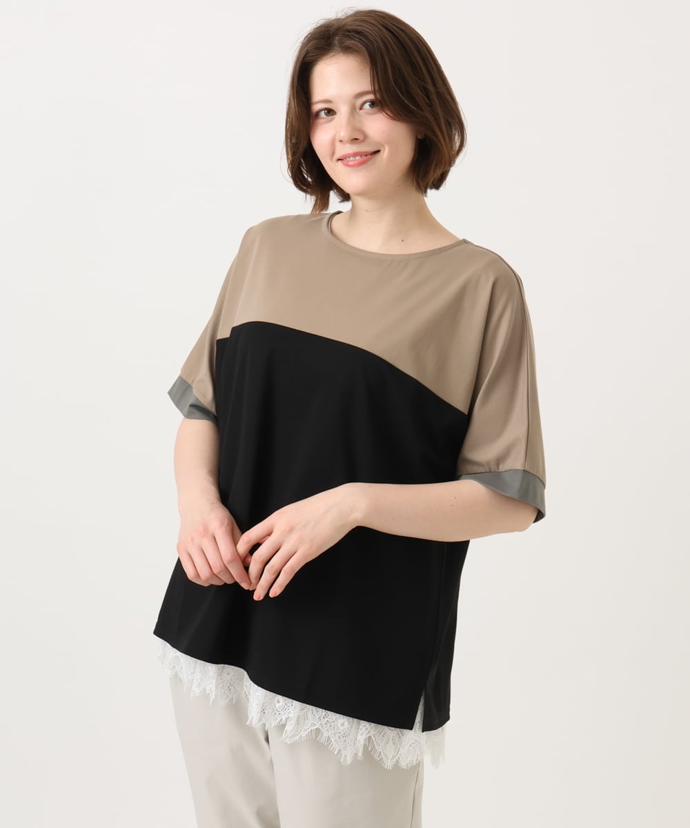 OLKGD29069 eur3(エウルキューブ) 【大きいサイズ/接触冷感】カラーブロッキングトップス ブラック