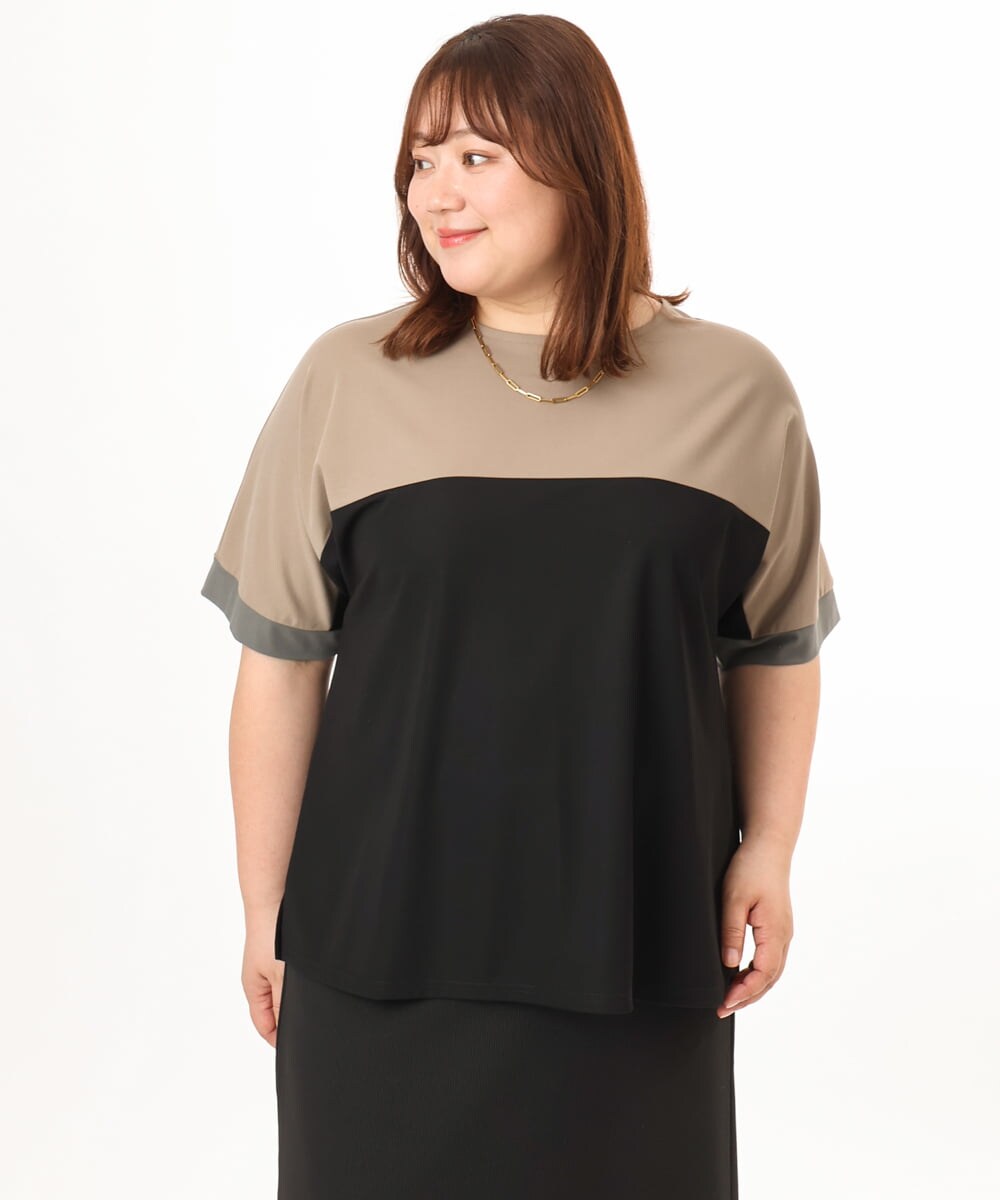 OLKGD29069 eur3(エウルキューブ) 【大きいサイズ/接触冷感】カラーブロッキングトップス ブラック