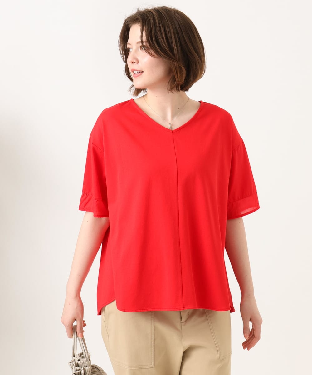 OLKGD33059 eur3(エウルキューブ) 【大きいサイズ】Vネック袖シア―トップス レッド