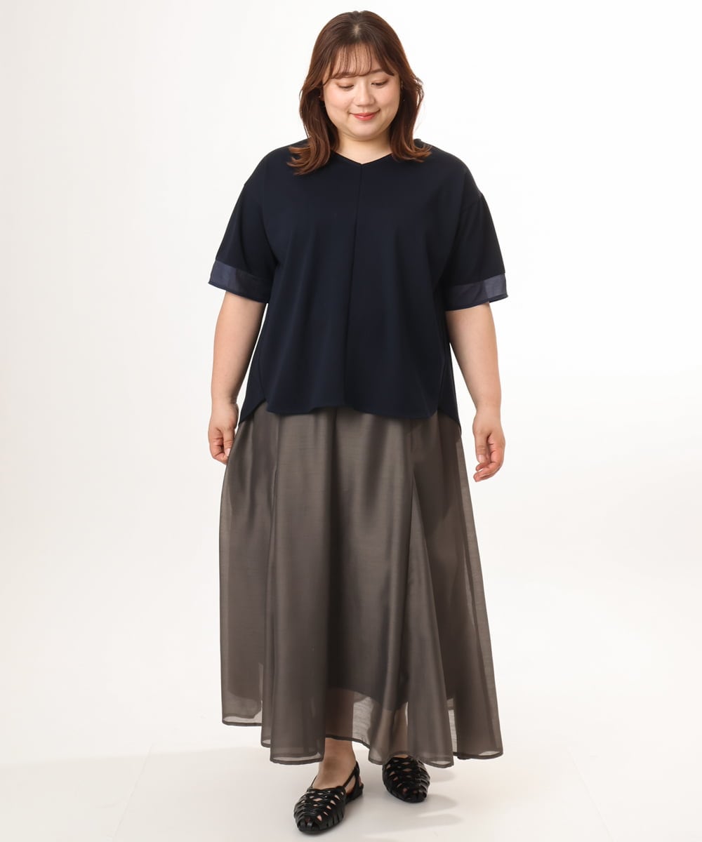 OLKGD33059 eur3(エウルキューブ) 【大きいサイズ】Vネック袖シア―トップス ネイビー
