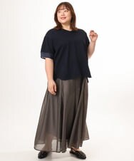 OLKGD33059 eur3(エウルキューブ) 【大きいサイズ】Vネック袖シア―トップス ネイビー