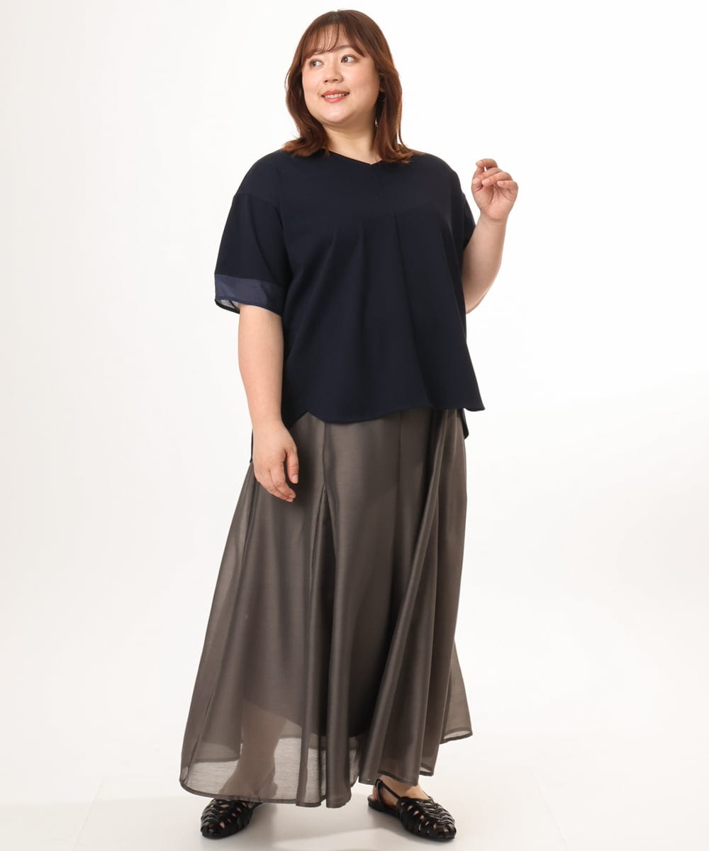 OLKGD33059 eur3(エウルキューブ) 【大きいサイズ】Vネック袖シア―トップス ネイビー