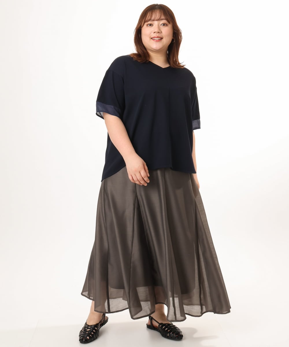 OLKGD33059 eur3(エウルキューブ) 【大きいサイズ】Vネック袖シア―トップス ネイビー