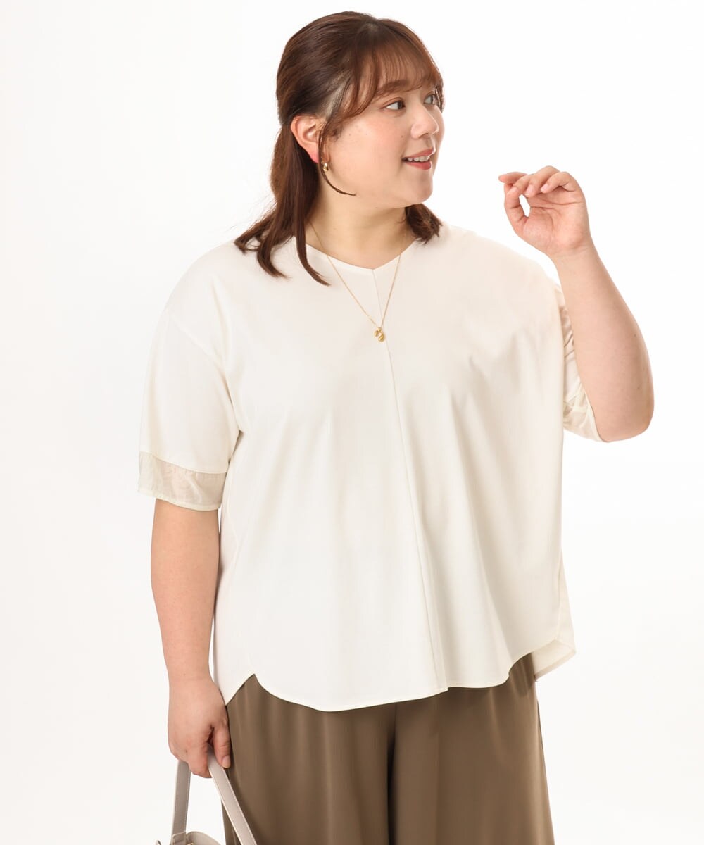 OLKGD33059 eur3(エウルキューブ) 【大きいサイズ】Vネック袖シア―トップス アイボリー