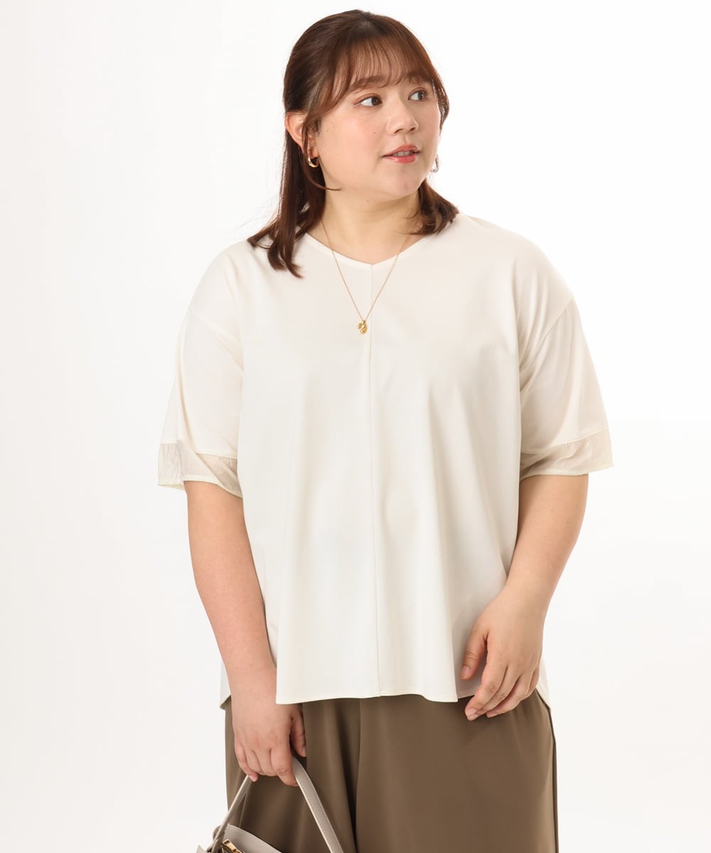 OLKGD33059 eur3(エウルキューブ) 【大きいサイズ】Vネック袖シア―トップス アイボリー