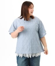 OLKGD37069 eur3(エウルキューブ) 【大きいサイズ】アイレットレースフレアスリーブトップス ライトブルー