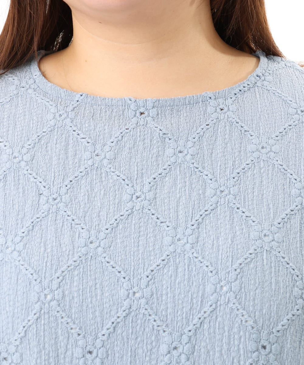 OLKGD37069 eur3(エウルキューブ) 【大きいサイズ】アイレットレースフレアスリーブトップス ライトブルー
