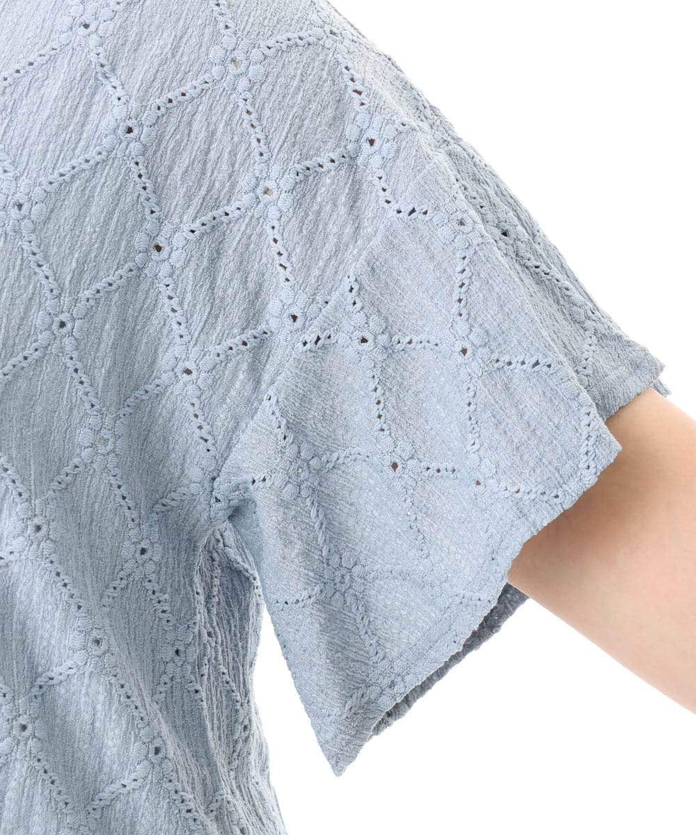 OLKGD37069 eur3(エウルキューブ) 【大きいサイズ】アイレットレースフレアスリーブトップス ライトブルー