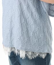 OLKGD37069 eur3(エウルキューブ) 【大きいサイズ】アイレットレースフレアスリーブトップス ライトブルー