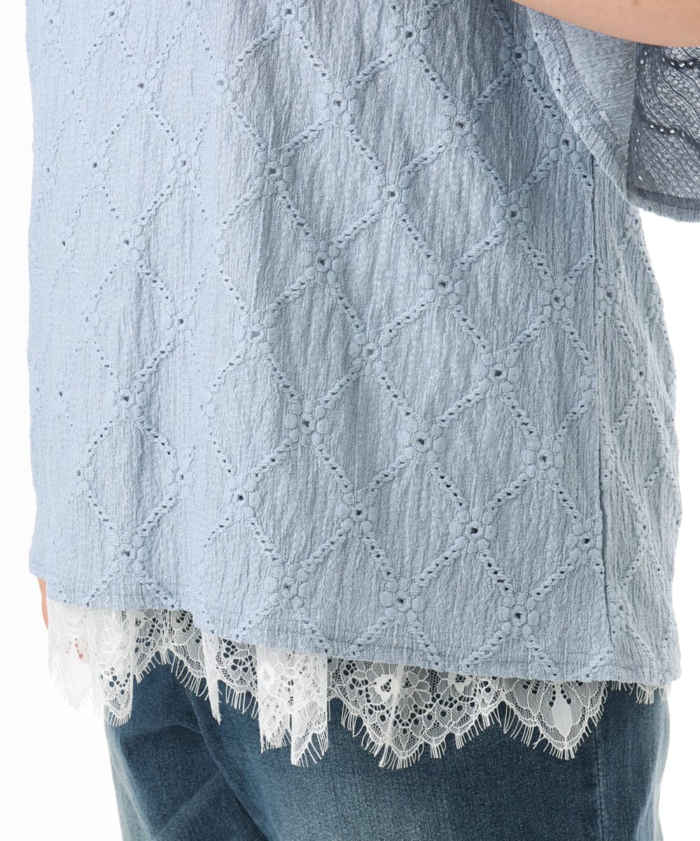 OLKGD37069 eur3(エウルキューブ) 【大きいサイズ】アイレットレースフレアスリーブトップス ライトブルー