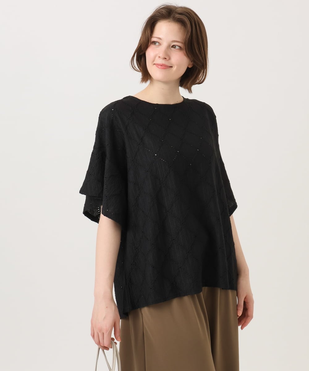 OLKGD37069 eur3(エウルキューブ) 【大きいサイズ】アイレットレースフレアスリーブトップス ブラック