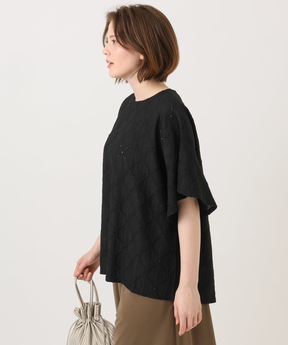 OLKGD37069 eur3(エウルキューブ) 【大きいサイズ】アイレットレースフレアスリーブトップス ブラック
