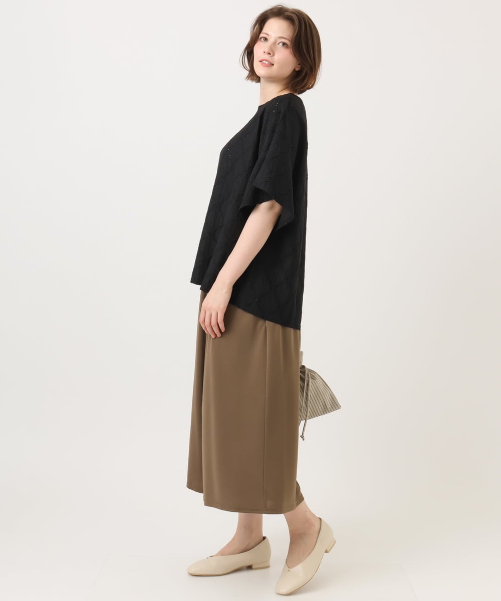 OLKGD37069 eur3(エウルキューブ) 【大きいサイズ】アイレットレースフレアスリーブトップス ブラック