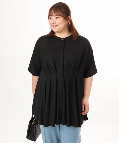OLKGD38089 eur3 【大きいサイズ】バンドカラージャージーブラウス