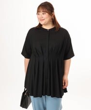 OLKGD38089 eur3(エウルキューブ) 【大きいサイズ】バンドカラージャージーブラウス ブラック
