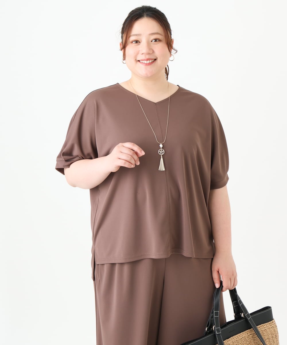 OLKGV24069 eur3(エウルキューブ) 【大きいサイズ/接触冷感/セットアップ対応】Vネックジャージートップス モカ(84)