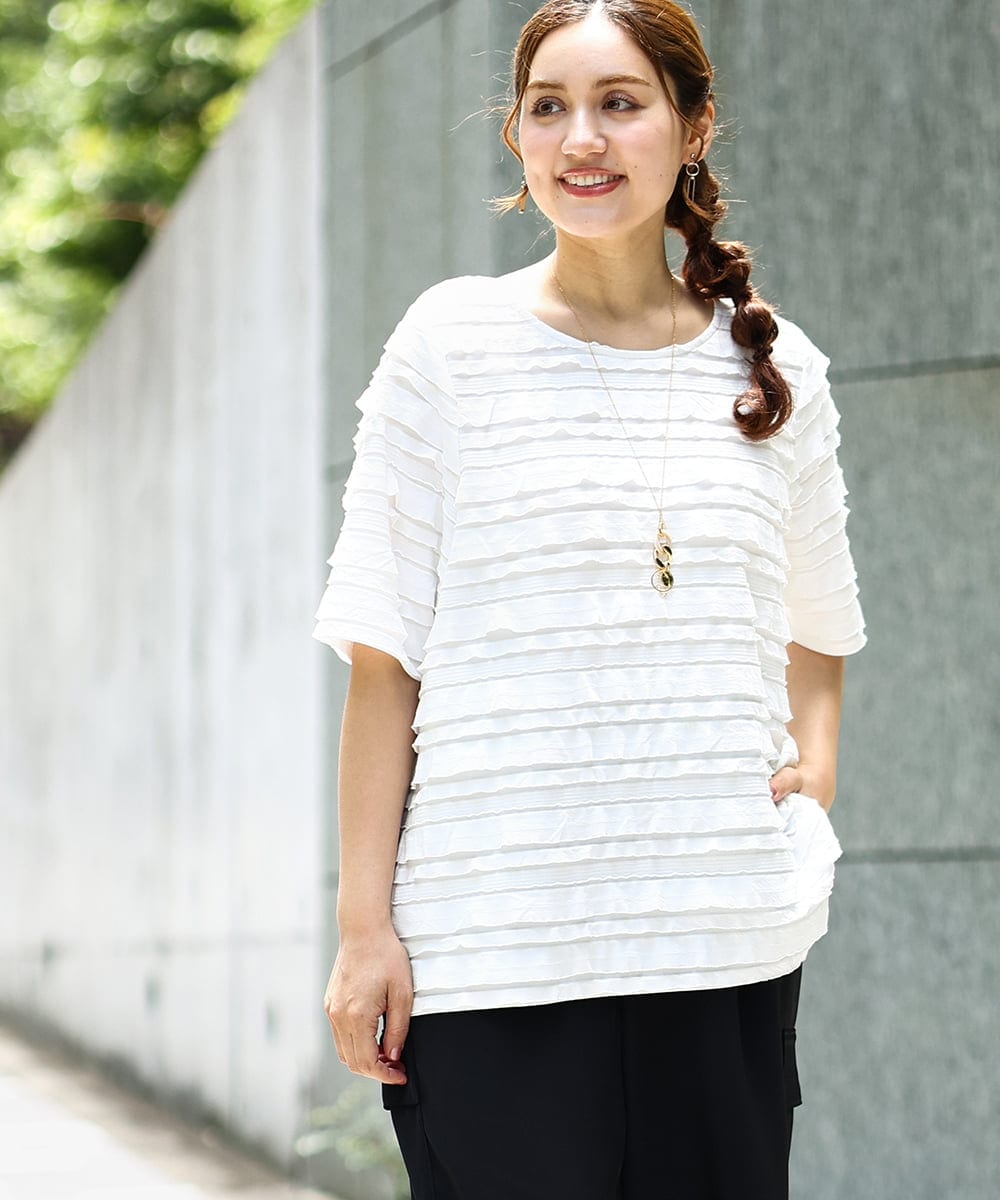 OLKHA26079 eur3(エウルキューブ) 【大きいサイズ】カットフリルトップス ホワイト(90)