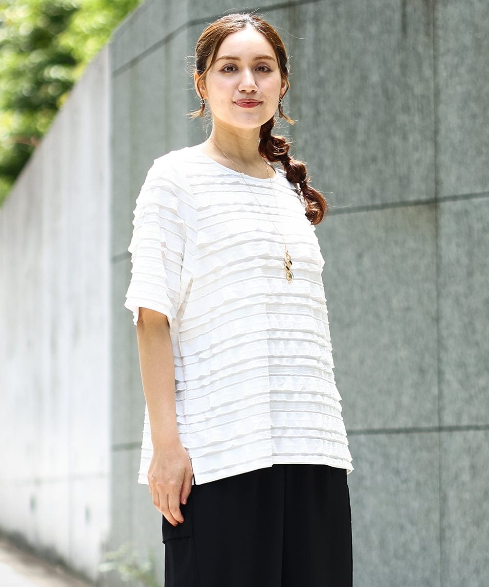 OLKHA26079 eur3(エウルキューブ) 【大きいサイズ】カットフリルトップス ホワイト(90)