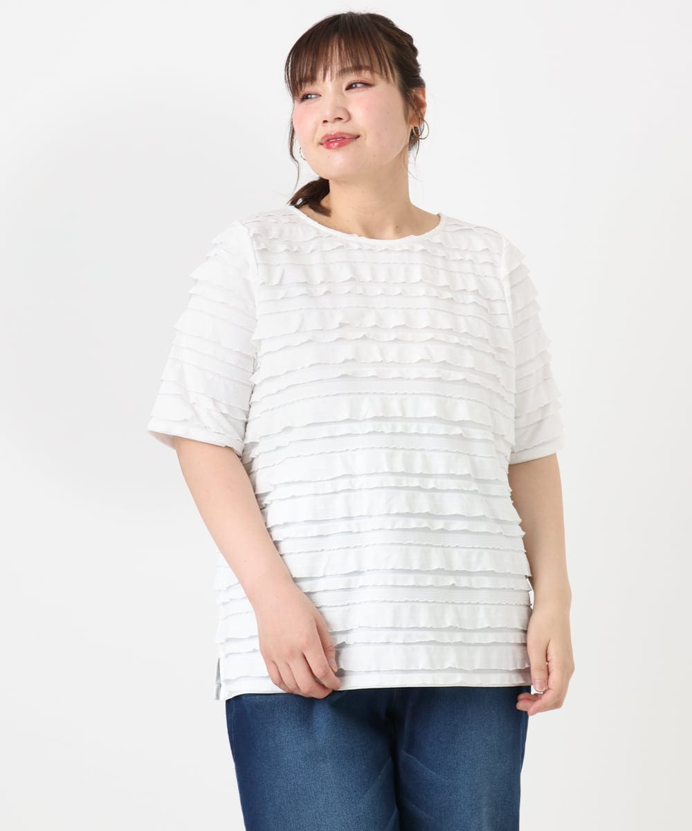 OLKHA26079 eur3(エウルキューブ) 【大きいサイズ】カットフリルトップス ホワイト(90)
