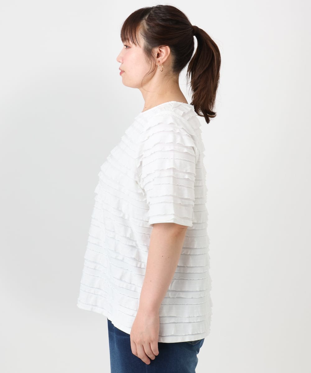 OLKHA26079 eur3(エウルキューブ) 【大きいサイズ】カットフリルトップス ホワイト(90)