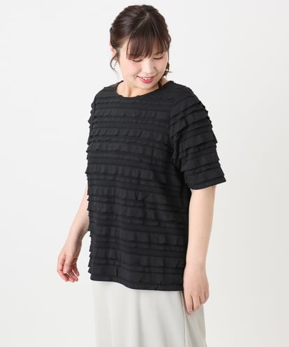 OLKHA26079  【大きいサイズ】カットフリルトップス