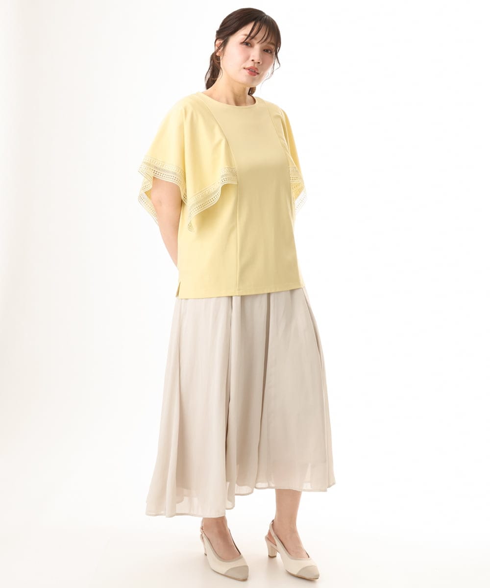 OLKHD31069 eur3(エウルキューブ) 【大きいサイズ/a.v.v×eur3】接触冷感ハンカチーフスリーブカットソー ライトイエロー