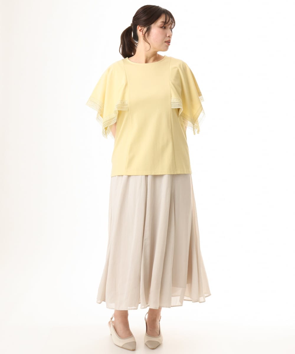 OLKHD31069 eur3(エウルキューブ) 【大きいサイズ/a.v.v×eur3】接触冷感ハンカチーフスリーブカットソー ライトイエロー