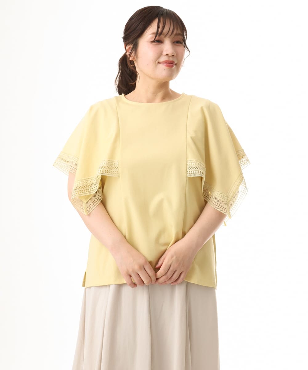OLKHD31069 eur3(エウルキューブ) 【大きいサイズ/a.v.v×eur3】接触冷感ハンカチーフスリーブカットソー ライトイエロー