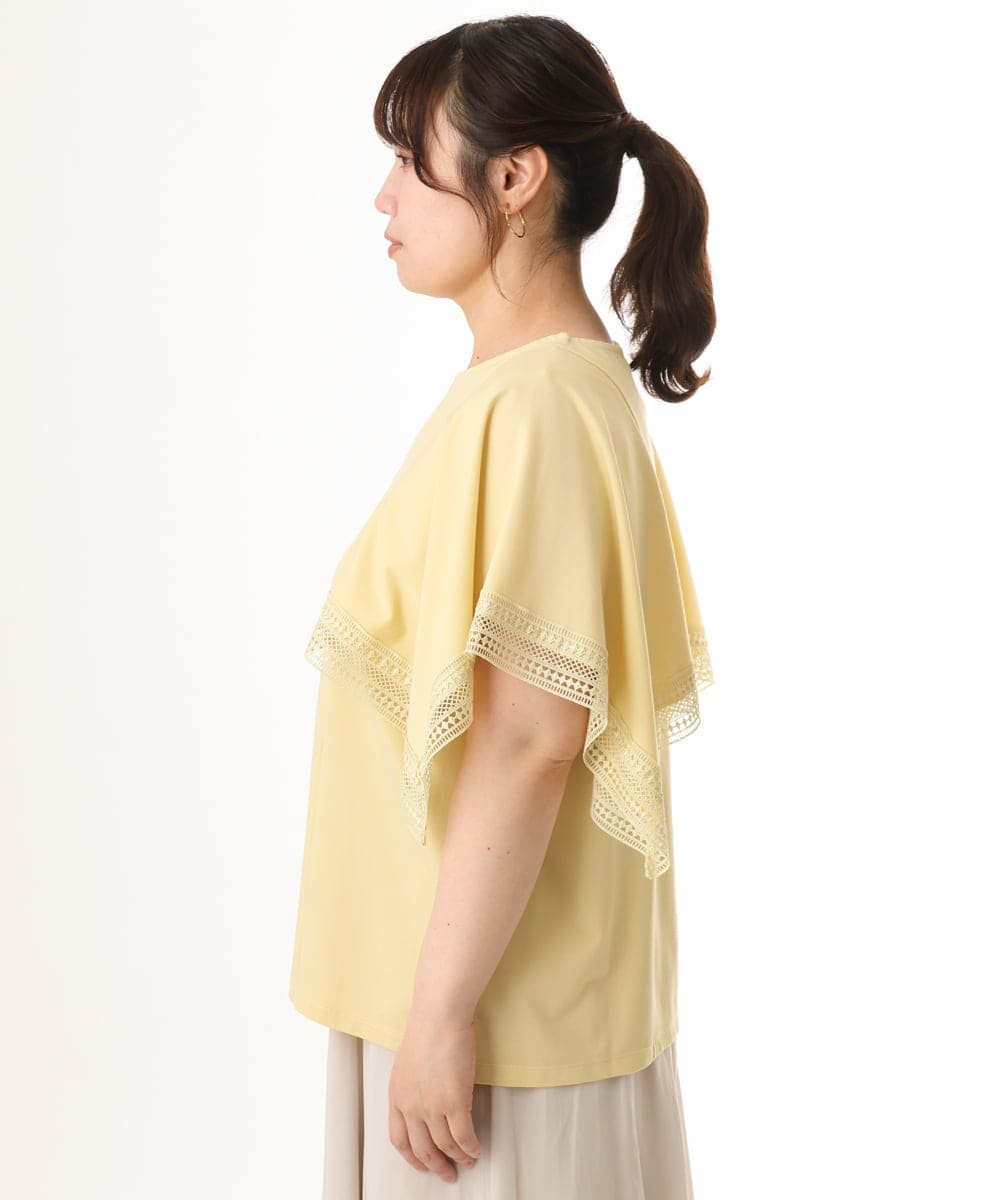 OLKHD31069 eur3(エウルキューブ) 【大きいサイズ/a.v.v×eur3】接触冷感ハンカチーフスリーブカットソー ライトイエロー