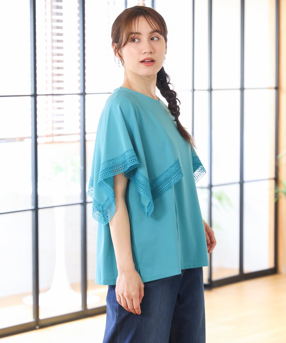 OLKHD31069 eur3(エウルキューブ) 【大きいサイズ/a.v.v×eur3】接触冷感ハンカチーフスリーブカットソー グリーン