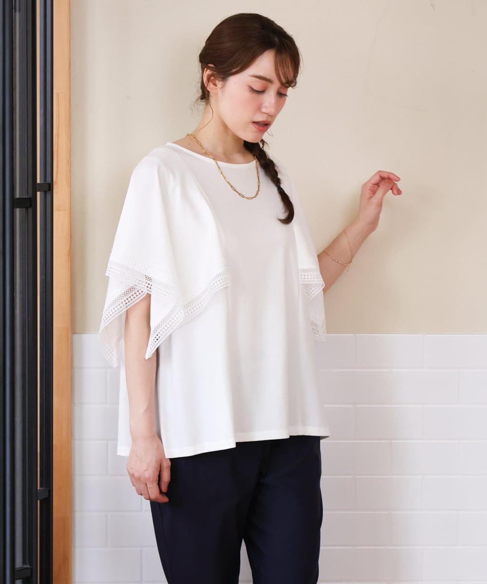 OLKHD31069 eur3(エウルキューブ) 【大きいサイズ/a.v.v×eur3】接触冷感ハンカチーフスリーブカットソー アイボリー